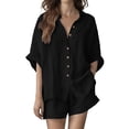 thumbnail image 2 of Neewe Women's Linen Shorts Sets 2 Piece Summer Short Sleeve Top and Shorts Sweatsuit Set Daily Outfits, 2 of 8