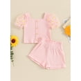 thumbnail image 3 of Musuos Kids Girls Summer Ribbed Outfit 1-5 Years Daisy Print Mesh Short Sleeve T-Shirt and Elastic Shorts Set Cute 2 Piece Clothes, 3 of 10