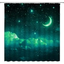 Moon Starry Shower Curtain Fantasy Night Sky Cloud Galaxy Romantic Starry Green Bathroom Curtains Decor Polyester Fabric Include Hooks(70" WX70 H)
