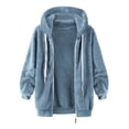 thumbnail image 3 of cllios Womens Winter Fuzzy Fleece Jacket Hooded Color Block Patchwork Cardigan Coats Oversized Fluffy Sherpa Outerwear with Pockets, 3 of 4
