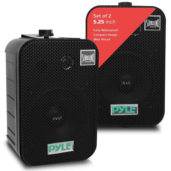 Pyle Waterproof Indoor Outdoor 5.25 Inch Speaker System, Black (2 Pack)