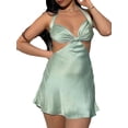 thumbnail image 1 of xiaxaixu Mini Dresses for Women Halter Sleeveless Backless Ruched Bust Solid Color Flowy Satin Dress, 1 of 8