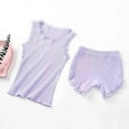 thumbnail image 5 of THDHVS Girls Summer Outfits,Kids Casual Sets,Fashion Girl Summer Lace Thread Round Neck Solid Color Short Sleeve Elastic Waisted Underwear Two-Piece Set Purple 3-4 Years, 5 of 7