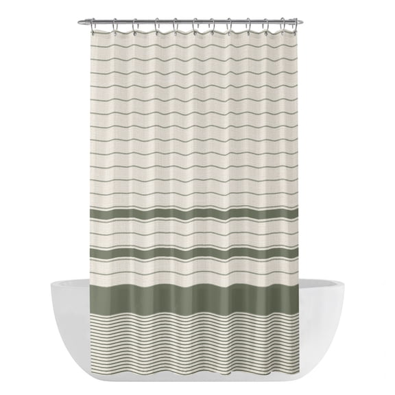 Sage Green Beige Striped Shower Curtain - Water Repellent Fabric Shower Curtains Washable, Farmhouse Stripes Cottagecore Decorative Polyester Cloth Bathroom Curtains Modern Bath Decor 36"x72"