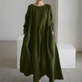 thumbnail image 6 of Blczomt 3/4 Sleeve Womens Y2K Dress Midi Flowy Plain Green Dresses Loose Crew Neck Plus Size Dresses, 6 of 8