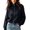 Black, variant on Womens Cropped Zip Knit Top High Neck Long Sleeve Ribbed Casual Loose Cardigan Fall Winter Knit Sweater, Black L