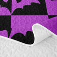 thumbnail image 5 of Erosebridal Halloween Bat Checkered Bed Spread Queen for Boys Girls, Goth Grid Print Queen Coverlet Set, Purple, 3 Pieces, 5 of 7