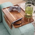 thumbnail image 2 of Danfoxer 3 in 1 Acacia Wood Couch Arm Tray,Couch Tray with Cup holder and Phone Holder,Folding Sofa Armrest Tray Clip-On Sofas Desk for Drinks,Snacks,Phone,Remote Control, 2 of 6