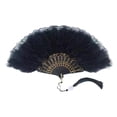 thumbnail image 4 of Yinanstore 2 Pieces Feather Fan Folding Hand Fan Photo Props Prom Party Decoration Halloween Handmade Decorative Woman Gift Embroidered black, 4 of 8