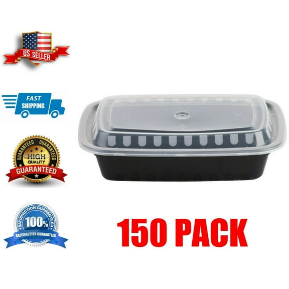 150 Case | 24 oz. | Container with Lid | Black | Rectangular | Microwavable