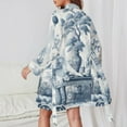 thumbnail image 2 of Blue Chinoiserie Toile Luxury Style Night Robe Long Sleeve V Neck Robe With Belt Women's Sleepwear Dresses, 2 of 9