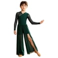 thumbnail image 6 of Aislor Boys Lyrical Outfit Long Sleeve V Neck Back Zipper Leotard with Mesh Split Pants Modern Dance Set for Recital Dark Green 6, 6 of 7