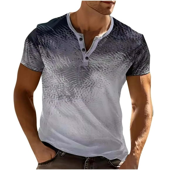 Plebaso Summer Shirts for Men Printed Button up Round Neck Tshirts Pullover Casual Short Sleeve Mens Tops