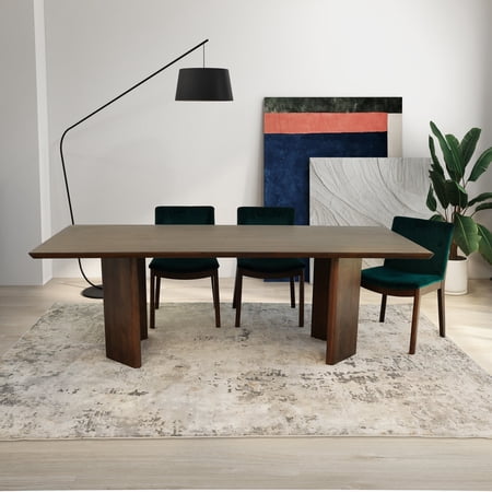 Dining Table Solid Wood Rectangular Dining Table with Walnut Finish Japandi Style Large Kitchen Table for 6 People 86.6 W x 39.4 D x 29.5 H Handcrafted for Dining Room