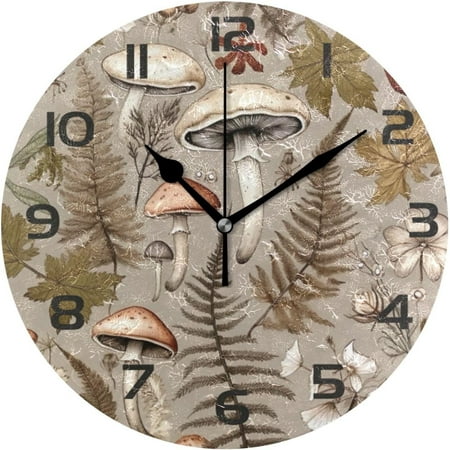 

Tangkunup Wall Clock Mushroom Brown 10 Inch Silent Non Ticking Quality Quartz Battery Operated Digital Round Easy to Read for Home Office Kitchen Decorative