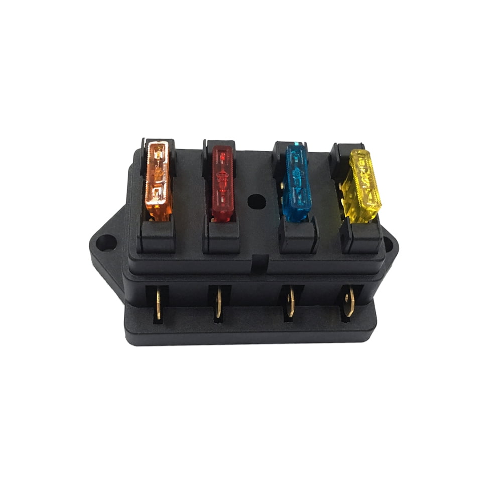 4 Way Fuse Holder Box Car Vehicle Automotive Circuit Blade Fuse Block with 4 Standard Fuses