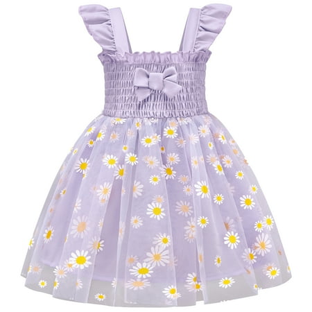

BULLPIANO 0-5Years Toddler Girls Dress Daisy Floral Summer Sleeveless Tulle Dress
