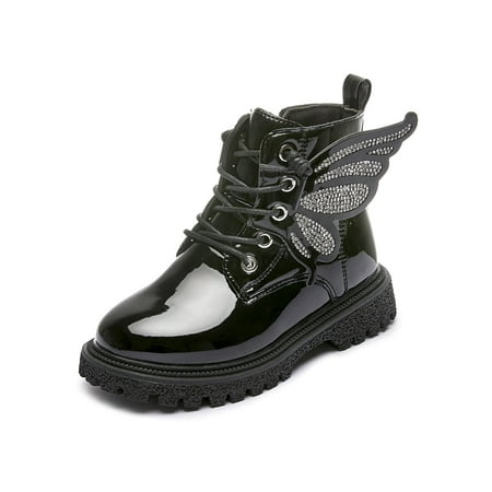 Bottines D'hiver Pour Fille - Cuir PU Imperméable, Semelle Antidérapante, Fermeture Zip + Lacets, Tailles 23-31 EU