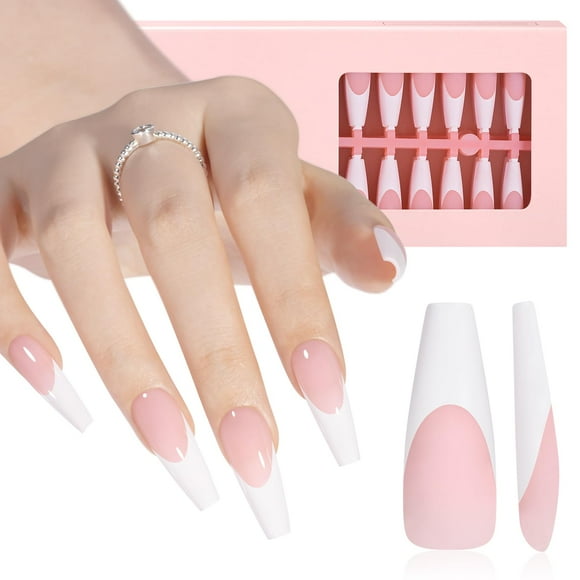 Fake Nail AILLSA French Gel Uñas Puntas para uñas, 180 unidades, ataúd largo