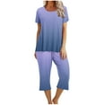 thumbnail image 2 of Offre à Durée Limitée Iumwxz Tenues de Pyjama Décontractées et Fluides Tenues d'Été Mignonnes pour Femmes Imprimé Dégradé Col Rond Manches Courtes Taille Élastique Pantalon Court Tenues pour Femmes Cadeaux de Vacances, 2 of 9