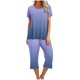 thumbnail image 1 of Conjunto de Pijama de Mujer Estampado Cuello Redondo Camiseta de Manga Corta Y Pantalones, Ropa de Salón con Bolsillos, 1 of 9