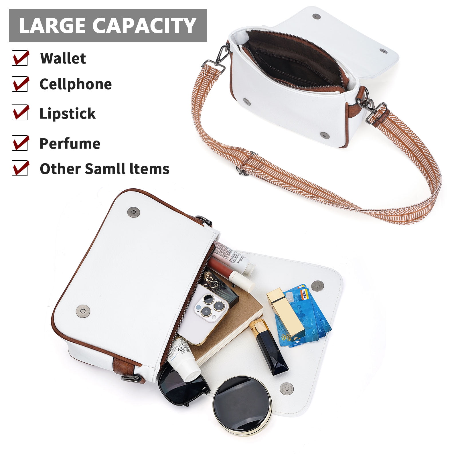 HKCLUF Crossbody Bag for Women Trendy Vegan Leather Crossbody Bag with Strap Magnet Flap Zip Shoulder Purses
