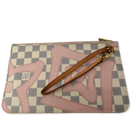Pre-Owned LOUIS VUITTON Tahitienne Pochette Wristlet Pouch Damier Azur Neverfull MM Pink