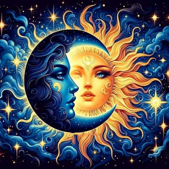 Sun and Moon Diamond Art Kits for Adults,5D Diamond Painting DIY Diamond Art Diamond Painting Kit for Adult,Round Full Drill Diamonds, Diamond Art Kits for Home Decor-13.78x13.78inch