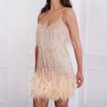thumbnail image 4 of Vestido Lentejuelas borla pluma mujer vestido sin mangas Sling Mini vestido Clubwear (Caqui M) Kuymtek Caqui T M para Mujer, 4 of 6