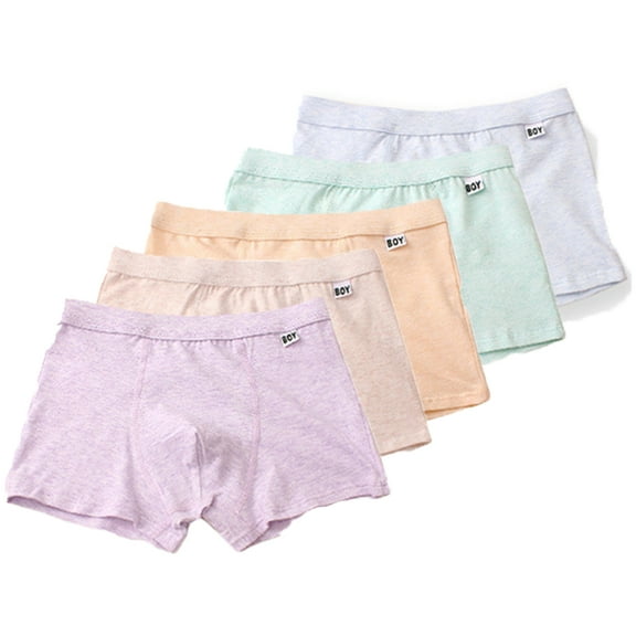 Godderr Kids Boys Boxer Briefs Underwear 5Pcs Toddler Cotton Boxers Underwear 3-15Y Youth Boys Solid Color Shorts Underpants