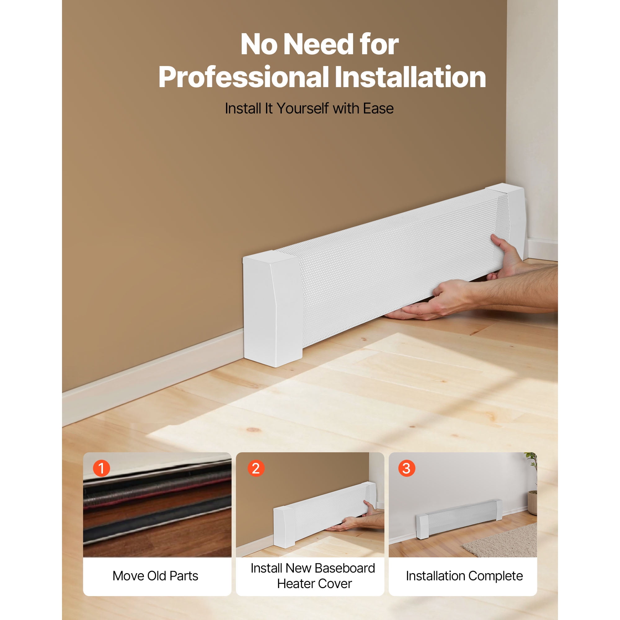 KFFKFF Baseboard Heater Covers, 3 ft Standard Electric Heating Unit Front Panel for Home Improvement, Durable Steel Construction, Simple Installation for Bedroom Upgrades, White
