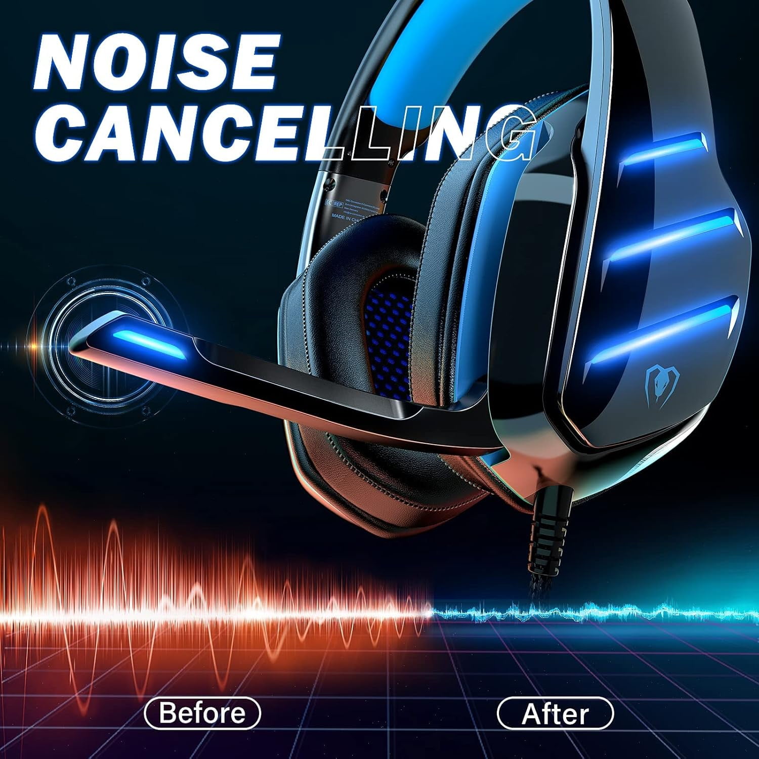 Beexcellent Gaming Headset for PS4 PS5 Switch Xbox One PC with RGB Light, Noise Canceling Mic, Surround Sound Gaming Headphones (Black Blue)