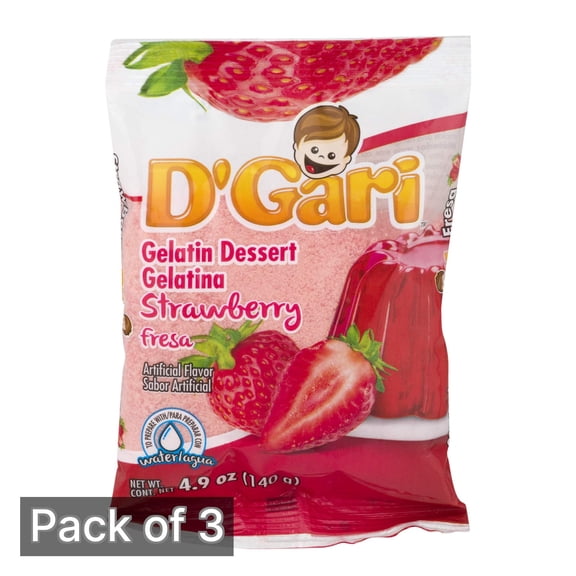 D GARI Strawberry Gelatin Mix Regular Sugar Level Plastic Bag, (Pack of 3)