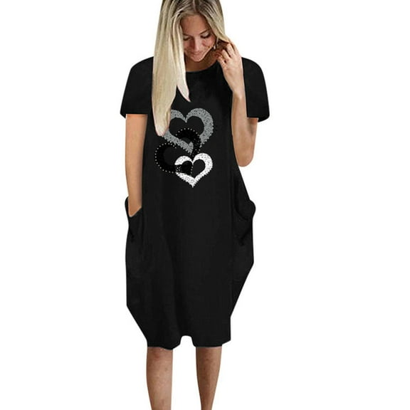 YUNAFFT Summer Dresses for Women Women's Summer Fashion Cute Print Casual Short Sleeve Round Neck Dress Discount