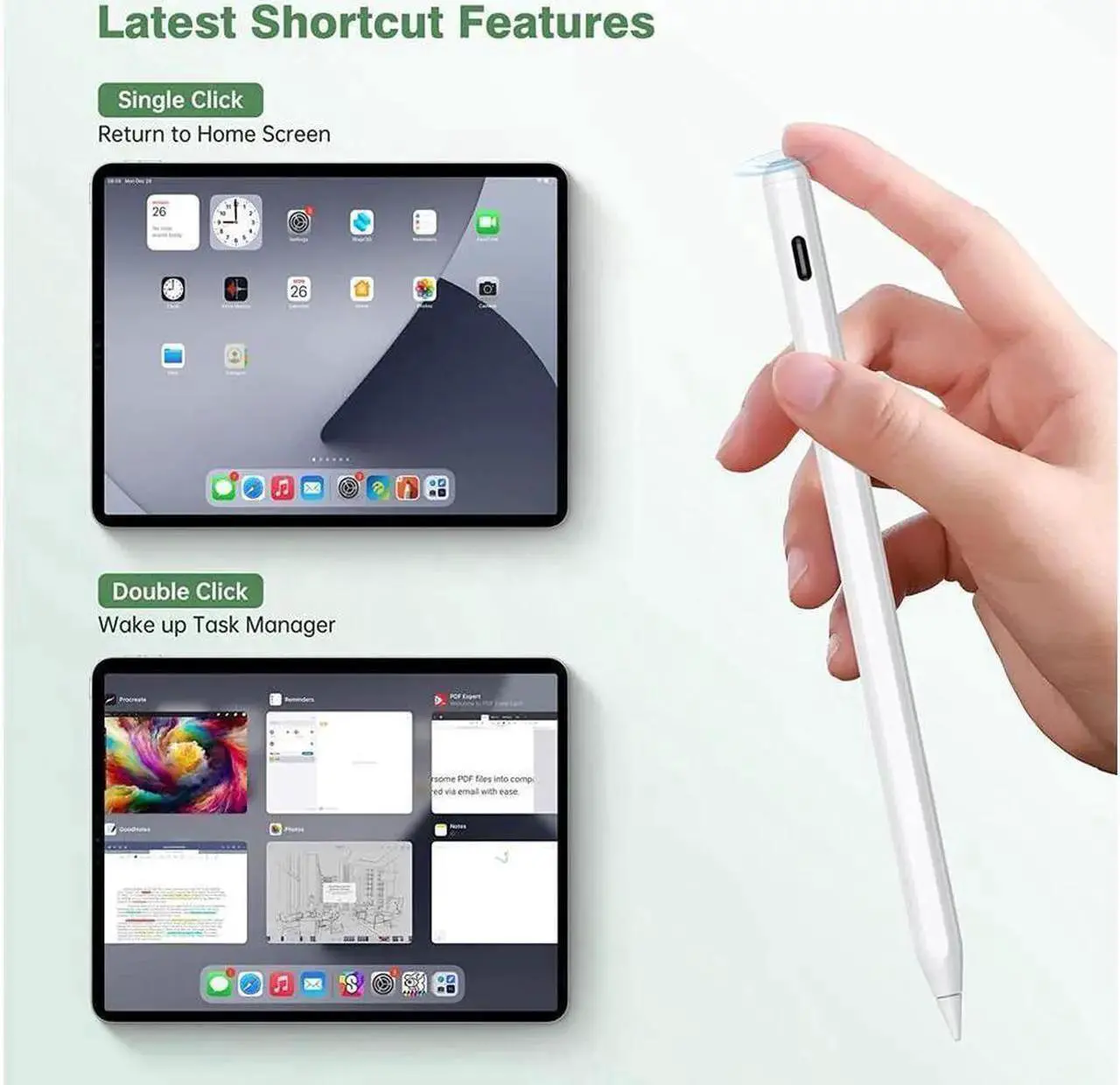 Stylus Pen For iPad Pencil 2nd Generation with Magnetic Wireless Charging - Stylus Pen for Apple Pencil for iPad Pro 13/11/12.9 iPad Air 11/iPad 6/7/8/9/10th iPad Air 3/4/5 iPad Mini 5/6th