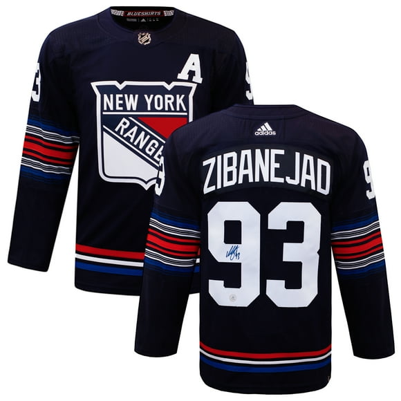 Mika Zibanejad Signed Rangers Hockey Alt Crest Logo Authentic Hockey Jersey