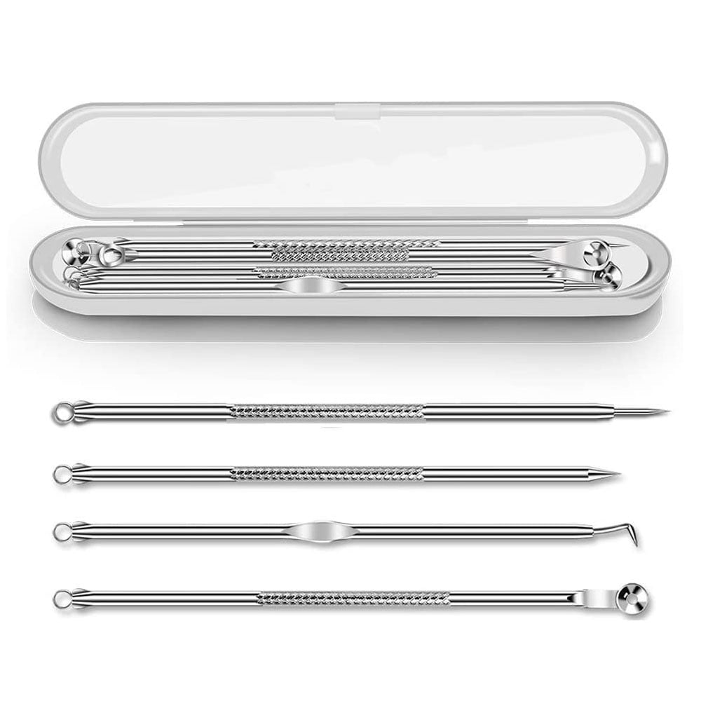 JINGPENG Blackhead Remover Kit, Extractor Removal Set Professional Stainless Steel Pimple Popper Tool Treatment for Whitehead Blemish Acne Comedone Pimple Popping (4PCS, Silver)