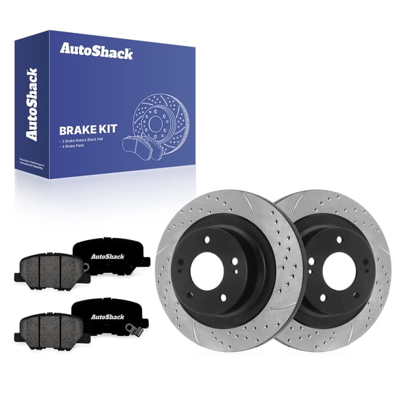 AutoShack Rear Solid Drilled & Slotted E-Coated Brake Rotors   Premium Ceramic Pads 6-PC Brake Kit Replacement for 2013-2025 Mitsubishi Outlander Sport ShadowGuard 11.89" (302 mm)