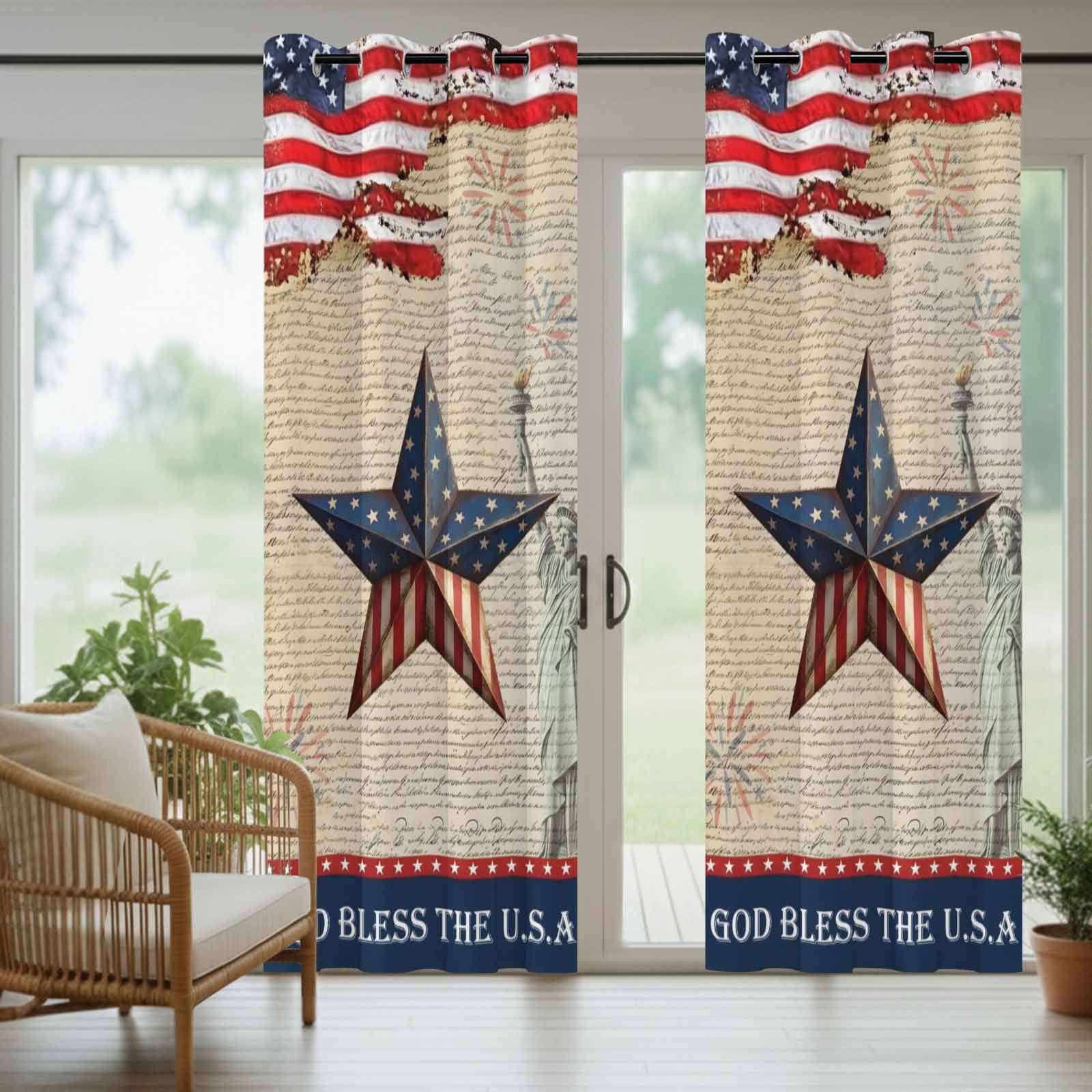Patriotic Star Independence Day Outdoor Curtains for Patio, Bald Eagle Statue of Liberty Sunshade Privacy Drapes Grommet Waterproof Outside Curtains for Porch/Cabana/Balcony 54"x 108", 1 Panel