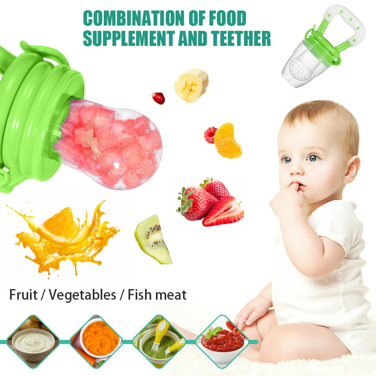 AMERTEER 4 Pcs Baby Bottle Set, Baby Fruit Feeder/Food Feeder Pacifier with  Baby Bib and Cotton Swabs,Baby Feeding Set BPA-Free, Freezer Safe for