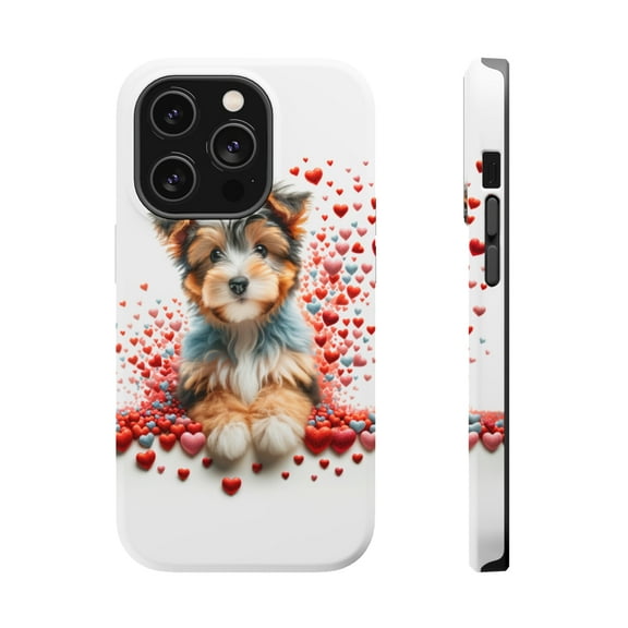 DistinctInk Tough Case for Apple iPhone 14 PRO (6.1" Screen), Compatible with MagSafe Charging - Valentine's Day Australian Terrier Puppy