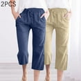 thumbnail image 4 of Timegard 2pc Capri Pants for Women Cotton Linen Elastic Waist Loose Lounge Crop Pants Pockets Solid Color, 4 of 7