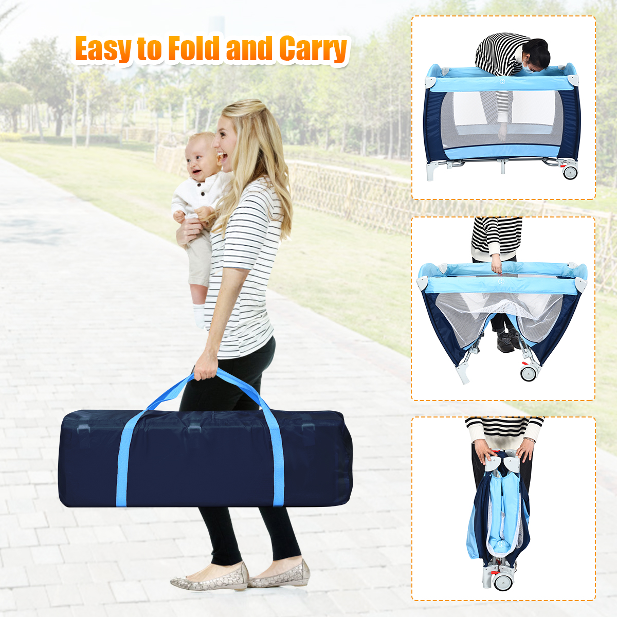 Costway Foldable Baby Crib Playpen with Bassinet and Mosquito Net photo 7