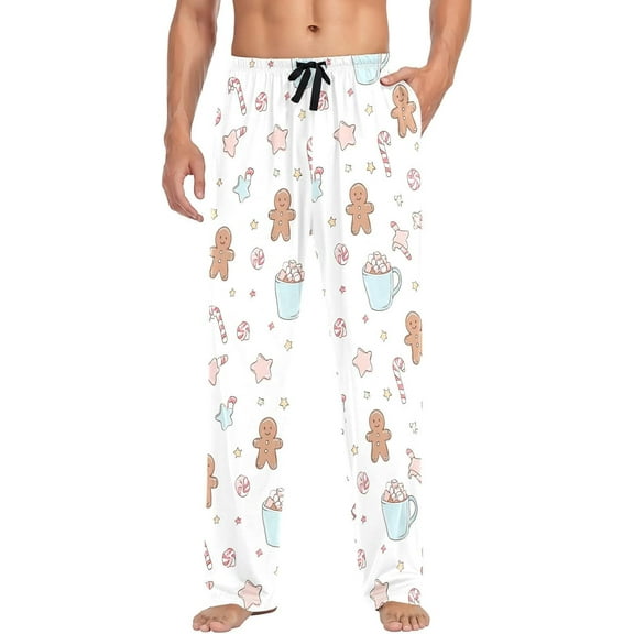 Faty-T Mens Pajama Pants Gingerbread Candy Cane Christmas Pajama Bottoms Lightweight Pants Basics Sleep Pajama Lounge Pant