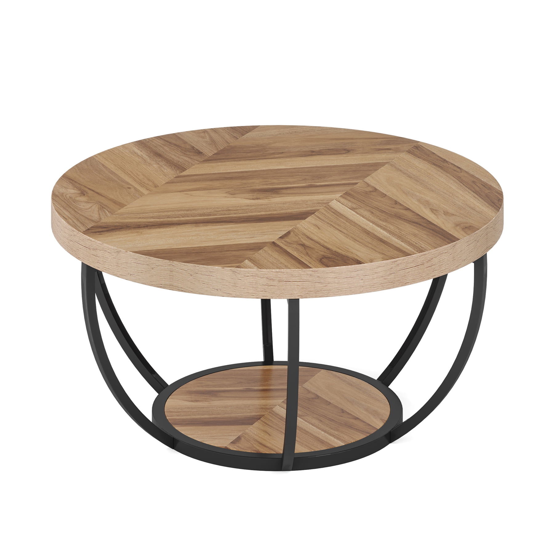 MAYEERTY 2 Tier Round Coffee Table Thickened Engineered Wood Sturdy Metal Base
