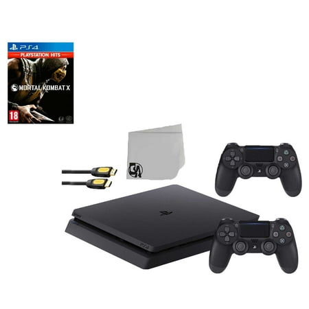 Sony 2215A PlayStation 4 Slim 500GB Gaming Console Black 2 Controller Included with Mortal Kombat X Game BOLT AXTION Bundle Lke New