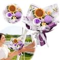 thumbnail image 2 of Handmade Crochet Bouquet Purple Roses & Sunflower - 35cm/13.78in Knitted Floral Arrangement, Elegant Home Decor Gift (Purple & Yellow), 2 of 6