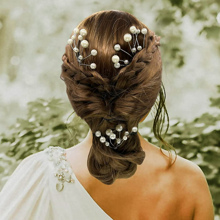 Menkey Pearl Hair Pins, 5pcs Bridal Hair Clips Decorative Wedding Hair Accessories Silver Head-piece for Brides Bridesmaid Prom Women Girls,H30