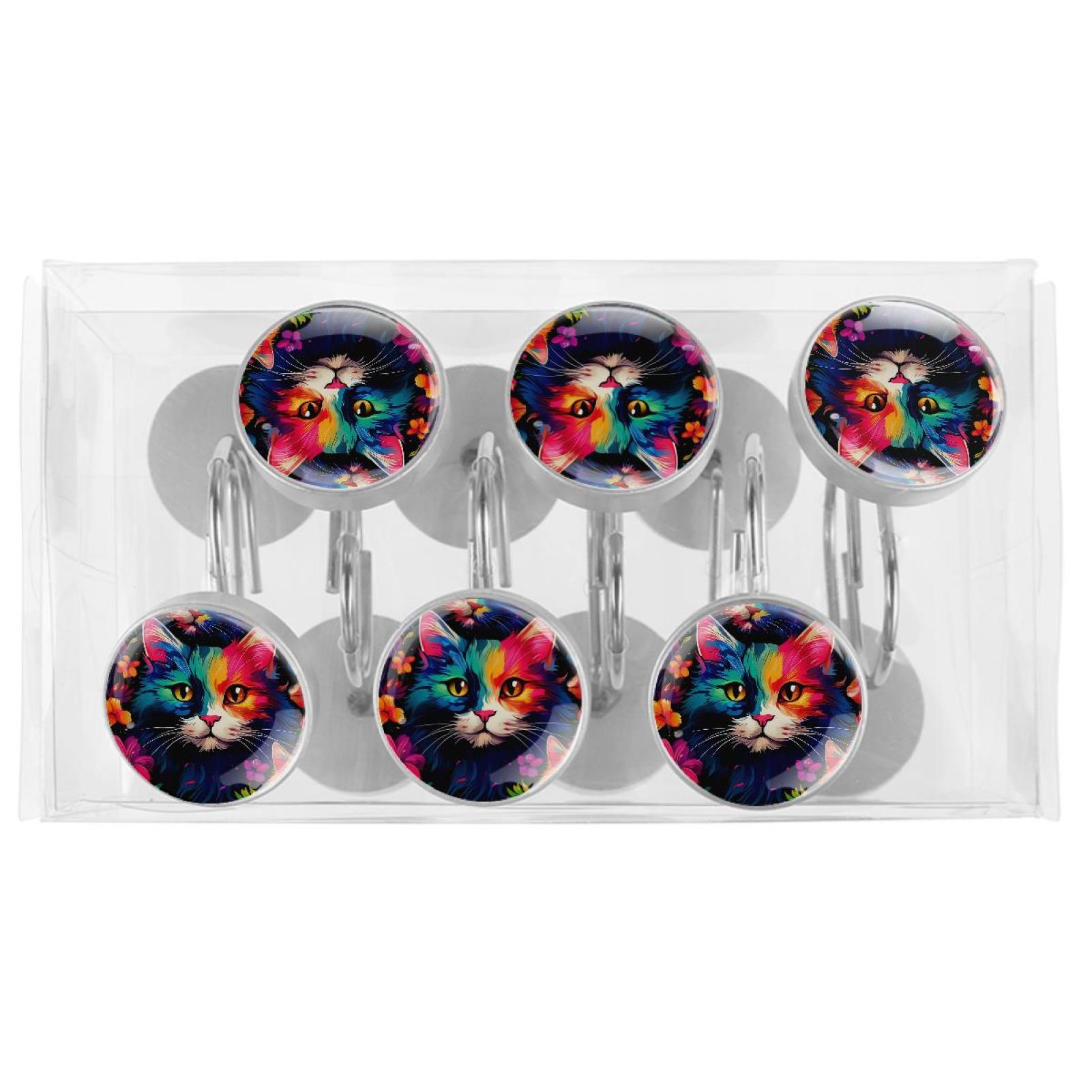 HemaKayy 12 Pcs Decorative Shower Curtain Hooks - Stainless Steel Rings for Bathroom Décor - Easy Glide & Secure Hold - Perfect Decoration for Bathroom Shower Rods - Pet Cats