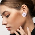 thumbnail image 6 of AeraVida Dazzling Deep Pink Chrysanthemum Floral Crystal Clip On Earrings, 6 of 6